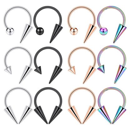 Versatile Stainless Steel Nose Ring Set - Multi-Color 16G Horseshoe Hoop and Spike Septum Piercing Kit