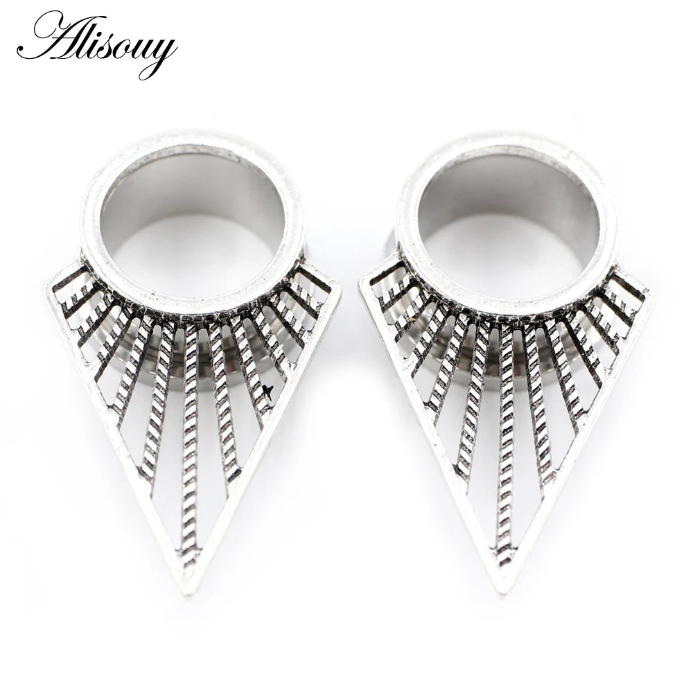 Alisouy 2pcs Stainless Steel Flower Triangle Cone Owl Zircon Star Screw Ear Tunnels Plugs Expander Gauges Body Piercing Jewelry