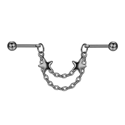 New Silver Color Industrial Piercing Chain Earrings for Women Fashion Ear Cartilage Helix Barbell Surgical Steel Jewelry Gifts