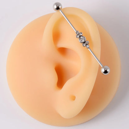 1PC Stainless Steel Industrial Barbell Long Bridge Micro Insert Zircon Earring Transversal Women Ear Piercing Jewelry 16G