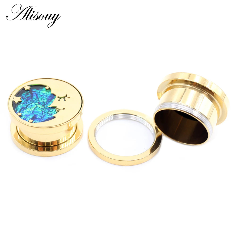 2PCS Stainless Steel Star Moon Sun Skull Cat Butterfly Ear Gauges Tunnels Plugs Expander Stretcher Piercing Body Jewelry