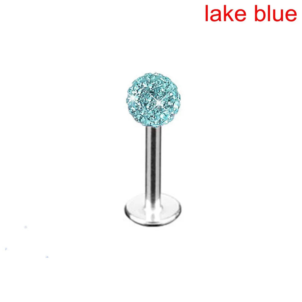 Stylish Labret Stud with Crystal Ball - Versatile Stainless Steel Body Jewelry
