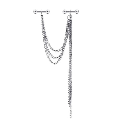 New Silver Color Industrial Piercing Chain Earrings for Women Fashion Ear Cartilage Helix Barbell Surgical Steel Jewelry Gifts