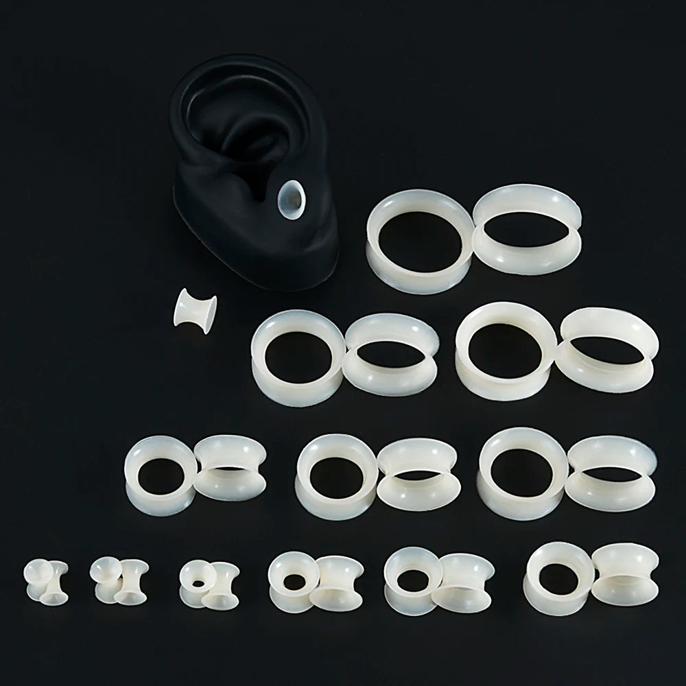 Pair Skin Thin Soft Flexible Ear Tunnels Double Flare Ear Plugs Flesh Tunnel Ear Gauge Expander Stretcher Earlets Earrings