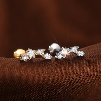 1PC Titanium Ear Cartilage Piercings Flat Back Stud Earring Internal Thread Butterfly Cross CZ Helix Tragus Piercing Jewelry 16G