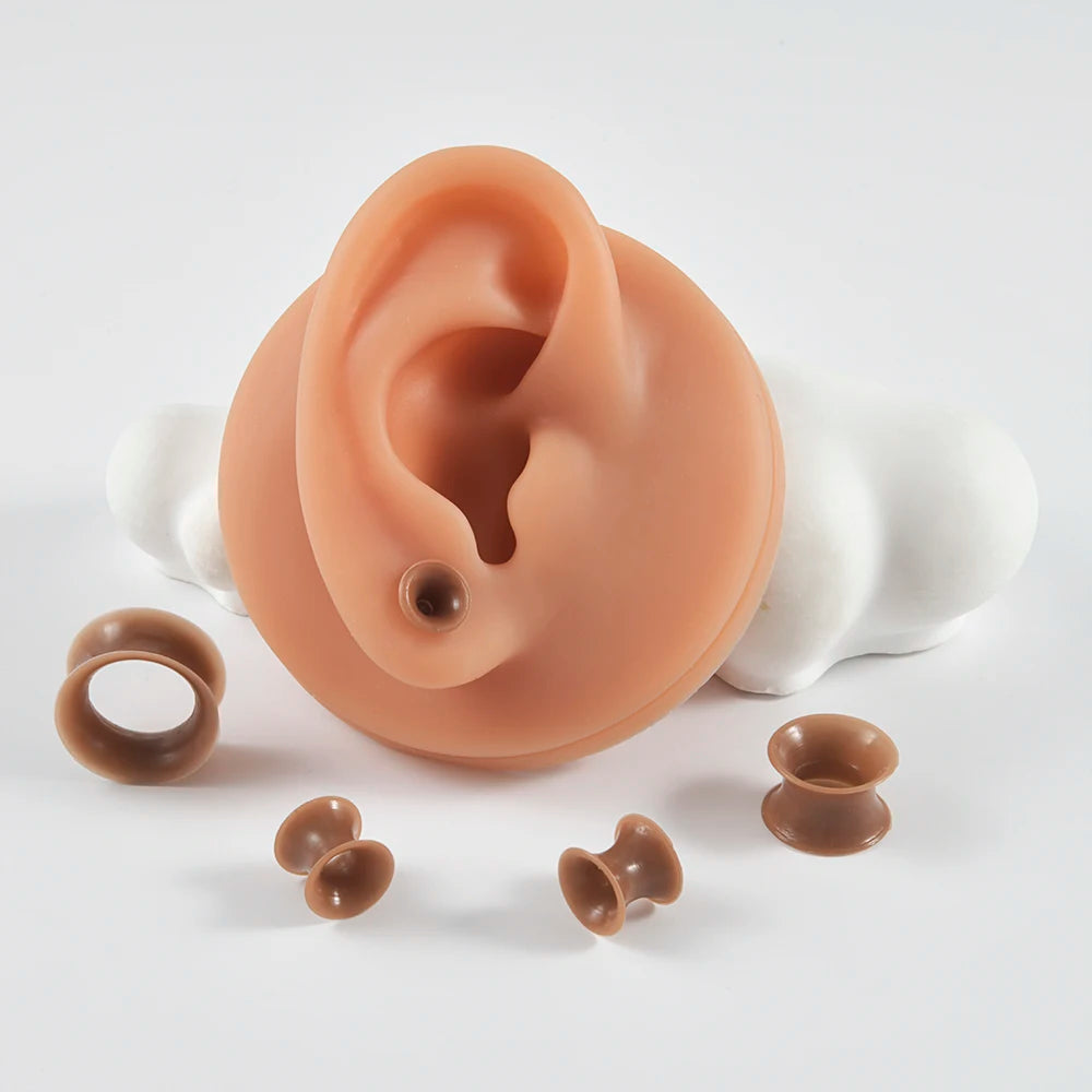 Pair Skin Thin Soft Flexible Ear Tunnels Double Flare Ear Plugs Flesh Tunnel Ear Gauge Expander Stretcher Earlets Earrings