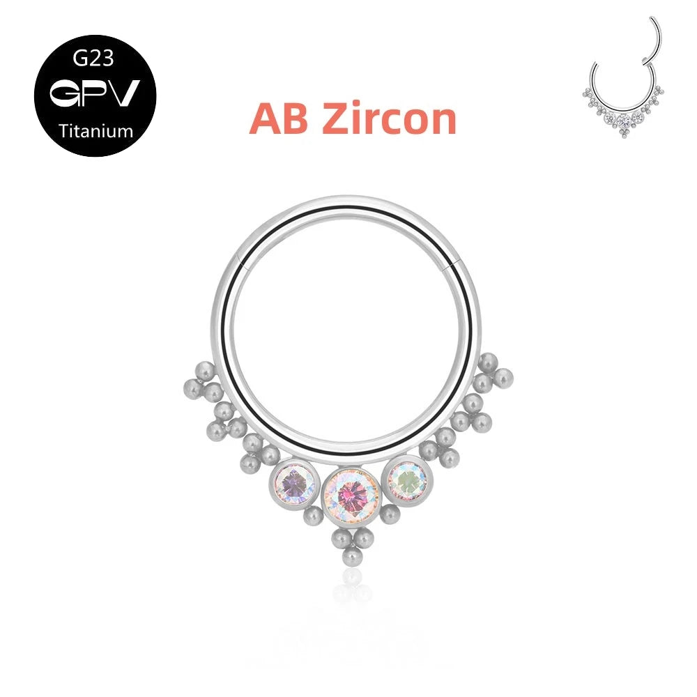 G23 Titanium Nose Ring with Zircon & Opal - Versatile Body Jewelry