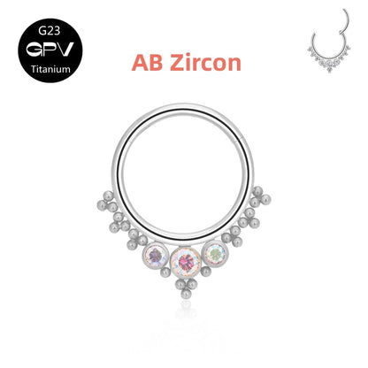 G23 Titanium Nose Ring with Zircon & Opal - Versatile Body Jewelry