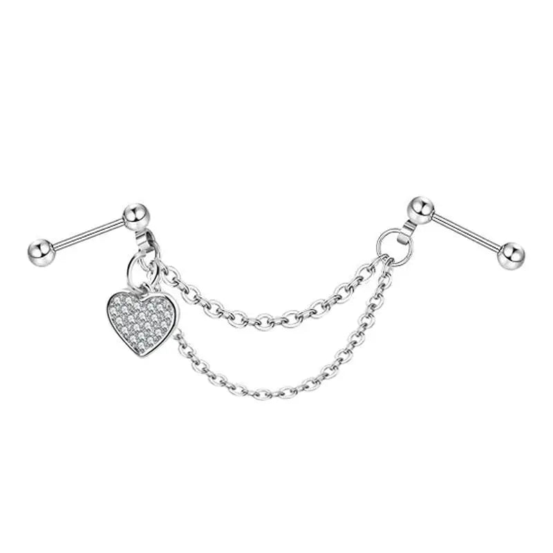 Fashion Double Piercing Chain Stud Earring Industrial Piercing Chain Earrings Tassel Cartilage Helix Jewelry