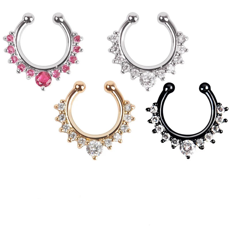 Elegant Stainless Steel Crystal Bat Faux Nose Ring - Non-Piercing Clip on Hoop