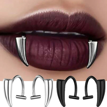2PCS Gothic Lip Rings - Stainless Steel Fake Piercing Lip Clips for Women