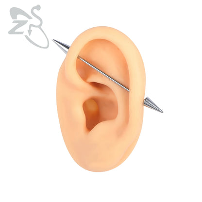 ZS 1PC 16G Stainless Steel Long Industrial Piercing Barbell Cartilage Earring Spike Helix Piercing 24/28/32/35/38/40/45/60mm