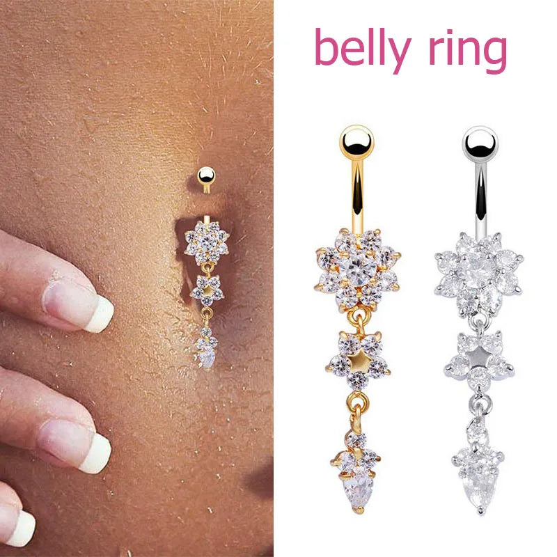 2023 Trendy Crystal Flower Belly Button Ring for Women - Versatile Body Jewelry