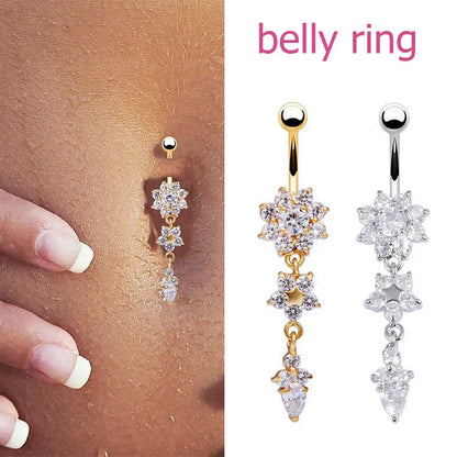 2023 Trendy Crystal Flower Belly Button Ring for Women - Versatile Body Jewelry