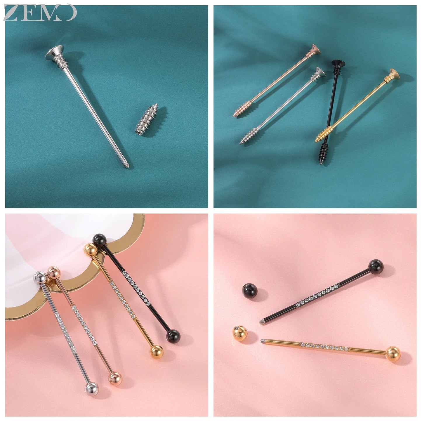 ZEMO 14G Stainless Steel Industrial Barbell Earrings - Versatile and Stylish for All Occasions