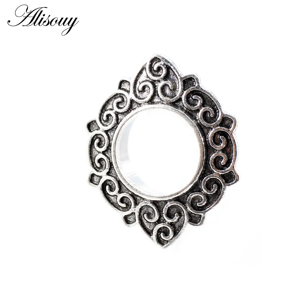 Alisouy 2pcs Stainless Steel Flower Zirconia Moon Star Clock Heart Screw Ear Tunnels Plugs Expander Gauges Body Piercing Jewelry