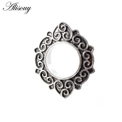Alisouy 2pcs Stainless Steel Flower Zirconia Moon Star Clock Heart Screw Ear Tunnels Plugs Expander Gauges Body Piercing Jewelry