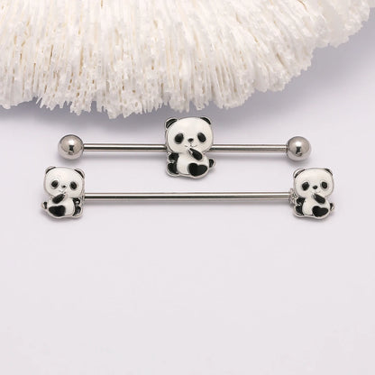 1PC 14G Panda Industrial Piercing  Surgical Steel Cartilage Ear industrial Barbell Body  Jewelry