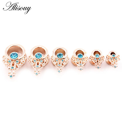 Alisouy 2pcs Stainless Steel Flower Triangle Cone Owl Zircon Star Screw Ear Tunnels Plugs Expander Gauges Body Piercing Jewelry