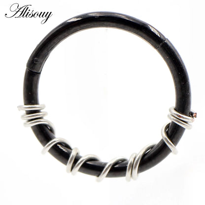 Alisouy 1PC Stainless Steel Twist Wire Hinged Clicker Nose Hoop Rings Ear Cartilage Tragus Daith Septum Body Piercing Jewelry