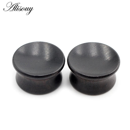 Alisouy 2pcs 6mm-20mm Concave Natural Wood Men Women Ear Tunnels Plugs Expander Stretchers Gauges Earrings Piercing Body Jewelry
