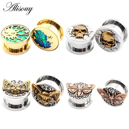 2PCS Stainless Steel Star Moon Sun Skull Cat Butterfly Ear Gauges Tunnels Plugs Expander Stretcher Piercing Body Jewelry
