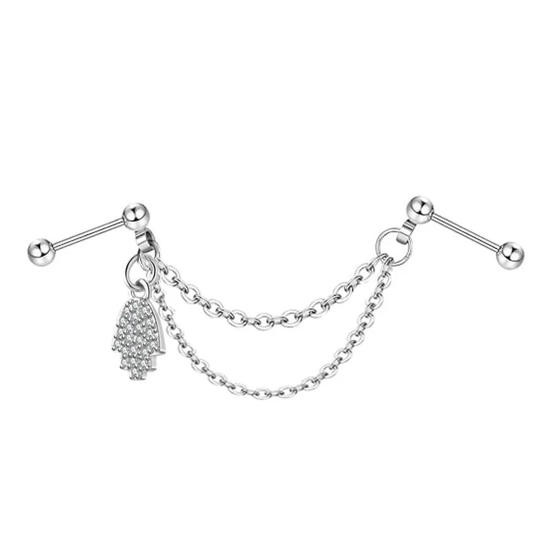 Fashion Double Piercing Chain Stud Earring Industrial Piercing Chain Earrings Tassel Cartilage Helix Jewelry