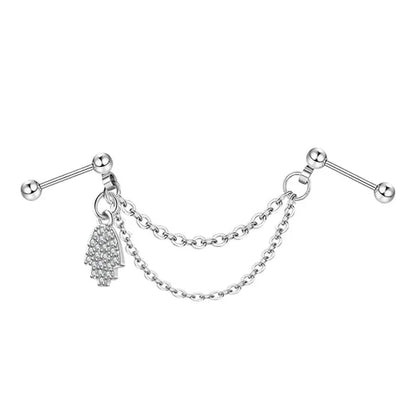 Fashion Double Piercing Chain Stud Earring Industrial Piercing Chain Earrings Tassel Cartilage Helix Jewelry