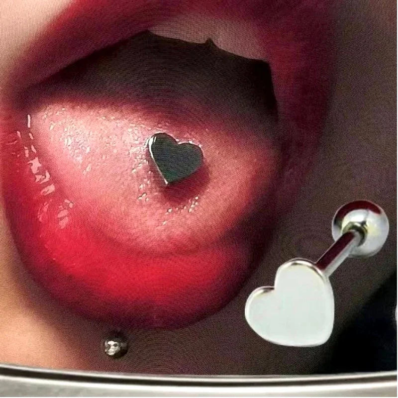 1PC Stainless Steel Heart Shaped Tongue Ring Barbell Tongue Piercing Cute Bar Ear Tragus Studs Labret Piercing Body Jewelry