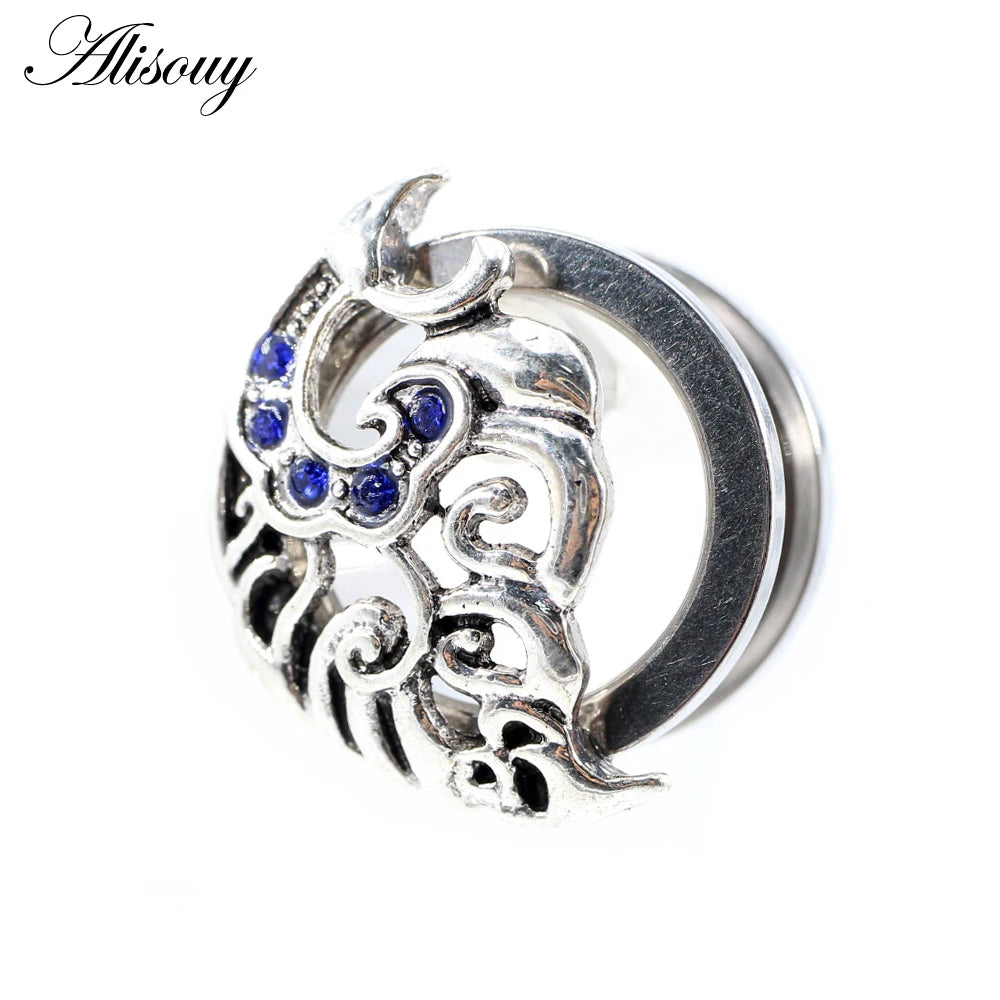 Alisouy 2pcs Stainless Steel Flower Triangle Cone Owl Zircon Star Screw Ear Tunnels Plugs Expander Gauges Body Piercing Jewelry