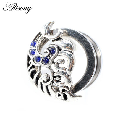 Alisouy 2pcs Stainless Steel Flower Triangle Cone Owl Zircon Star Screw Ear Tunnels Plugs Expander Gauges Body Piercing Jewelry