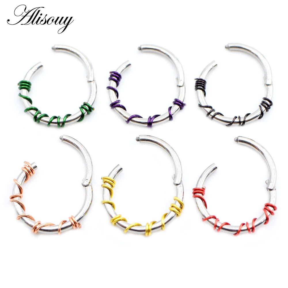 Alisouy 1PC Stainless Steel Twist Wire Hinged Clicker Nose Hoop Rings Ear Cartilage Tragus Daith Septum Body Piercing Jewelry