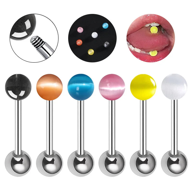Surgical Steel Tongue Rings for Women Charming Opal Stone Tongue Barbells Piercing Body Jewelry 14g