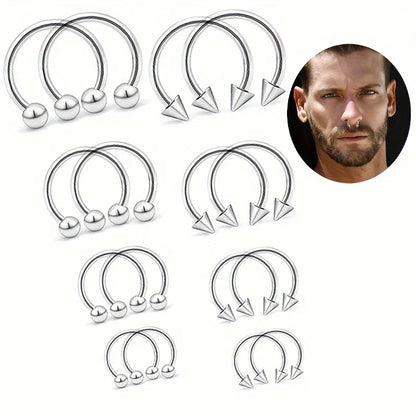 2Pcs Stainless Steel Horseshoe Barbell Nose Lip Rings With Balls Spikes Punk Body Piercing Jewelry Universal Fit Design