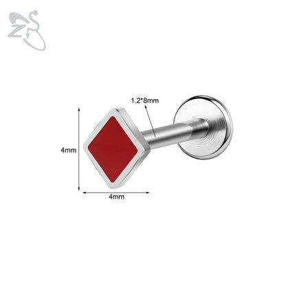ZS 1 Piece 16G Stainless Steel Labret Lip Piercing Spade Heart Diamond Club Shape Ear Cartilage Tragus Helix Piercings 6MM/8MM