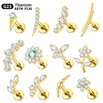 1PC Titanium Ear Cartilage Piercings Flat Back Stud Earring Internal Thread Butterfly Cross CZ Helix Tragus Piercing Jewelry 16G