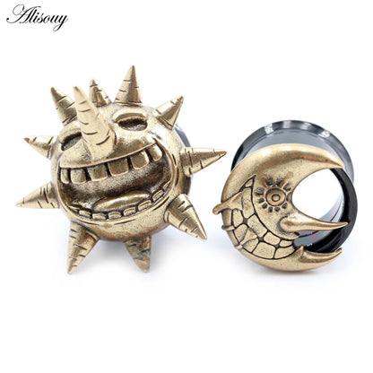 Alisouy 2PCS Sun Moon Stainless Steel Ear Tunnels - Versatile, Comfortable Body Piercing Jewelry
