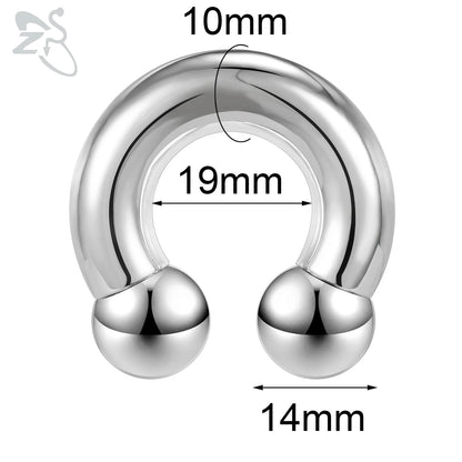 ZS 1 Piece 2/4/6/8G Stainelss Steel Horseshoe Nose Ring Men Internal Threaded Large Gauge Piercings Ear Expander Septum Piercing