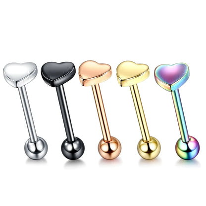 1PC Stainless Steel Heart Shaped Tongue Ring Barbell Tongue Piercing Cute Bar Ear Tragus Studs Labret Piercing Body Jewelry