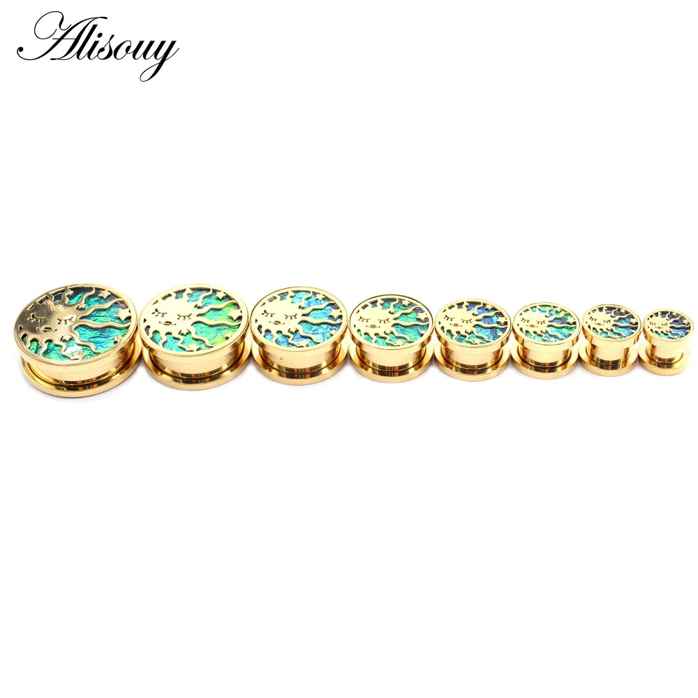 2PCS Stainless Steel Star Moon Sun Skull Cat Butterfly Ear Gauges Tunnels Plugs Expander Stretcher Piercing Body Jewelry