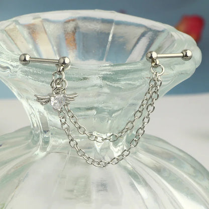 Fashion Double Piercing Chain Stud Earring Industrial Piercing Chain Earrings Tassel Cartilage Helix Jewelry