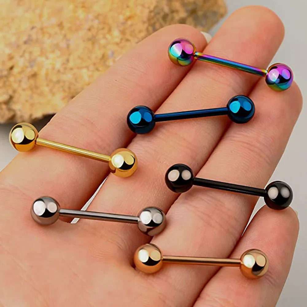 6PCS Titanium Tongue Rings Colorful Tongue Barbell Tongue Body Piercing Jewelry 12mm 14mm 16mm 18mm