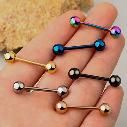6PCS Titanium Tongue Rings Colorful Tongue Barbell Tongue Body Piercing Jewelry 12mm 14mm 16mm 18mm