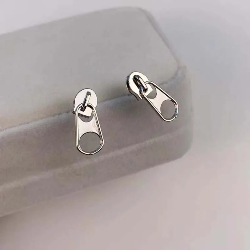 Design Zipper Head Stud Earrings for Women Men Hollow Out Creative Personalized Metal Style Y2K Accessories Fashion Jewelry Gift