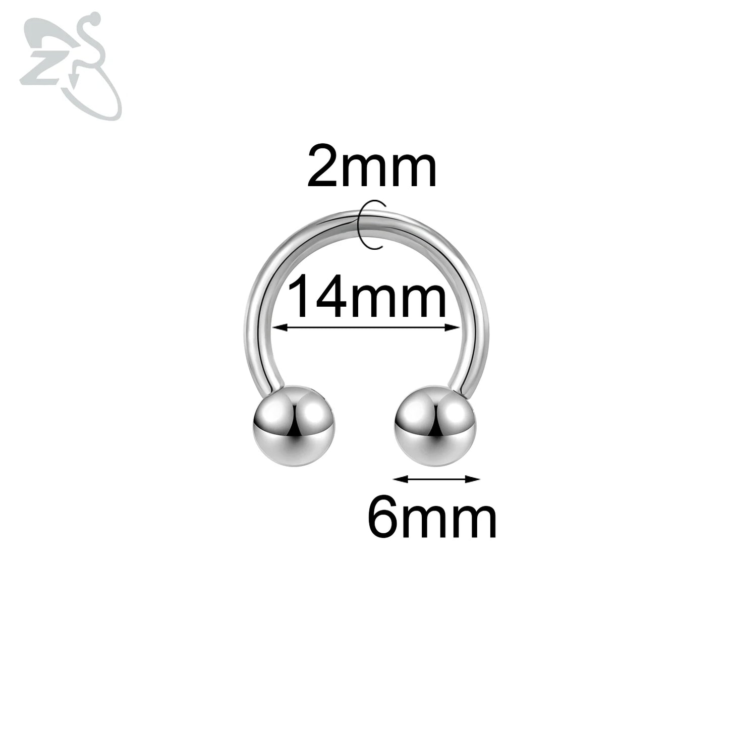 ZS 1 Piece 2/4/6/8G Stainelss Steel Horseshoe Nose Ring Men Internal Threaded Large Gauge Piercings Ear Expander Septum Piercing