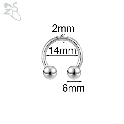 ZS 1 Piece 2/4/6/8G Stainelss Steel Horseshoe Nose Ring Men Internal Threaded Large Gauge Piercings Ear Expander Septum Piercing