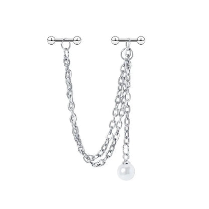 Fashion Double Piercing Chain Stud Earring Industrial Piercing Chain Earrings Tassel Cartilage Helix Jewelry