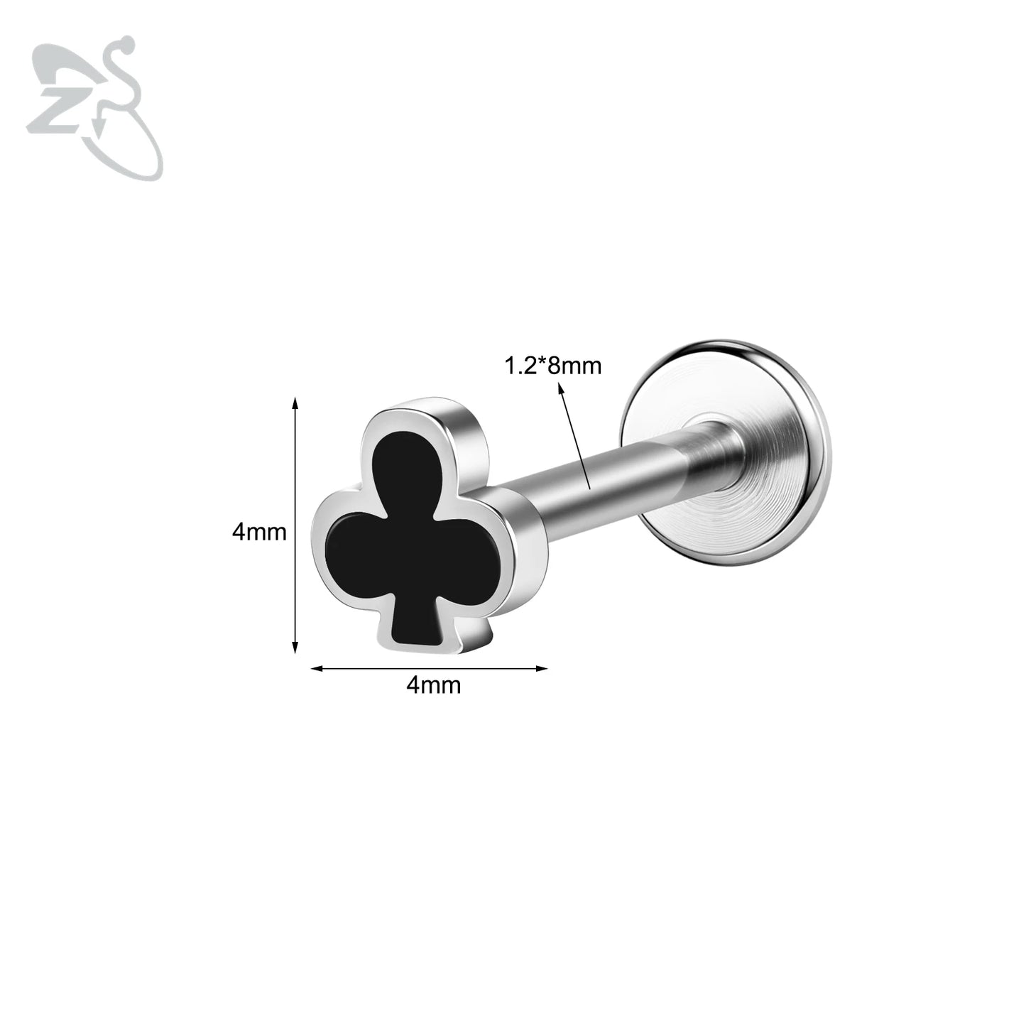 ZS 1 Piece 16G Stainless Steel Labret Lip Piercing Spade Heart Diamond Club Shape Ear Cartilage Tragus Helix Piercings 6MM/8MM