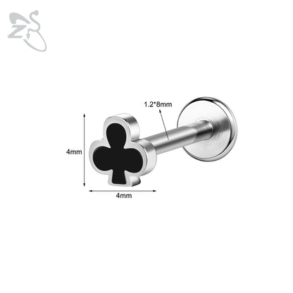 ZS 1 Piece 16G Stainless Steel Labret Lip Piercing Spade Heart Diamond Club Shape Ear Cartilage Tragus Helix Piercings 6MM/8MM