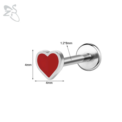 ZS 1 Piece 16G Stainless Steel Labret Lip Piercing Spade Heart Diamond Club Shape Ear Cartilage Tragus Helix Piercings 6MM/8MM